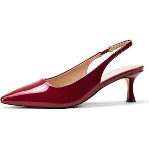🆕Women Red Trendy Closed Toe Sling Back Kitten Heels Low Dressy Pumps